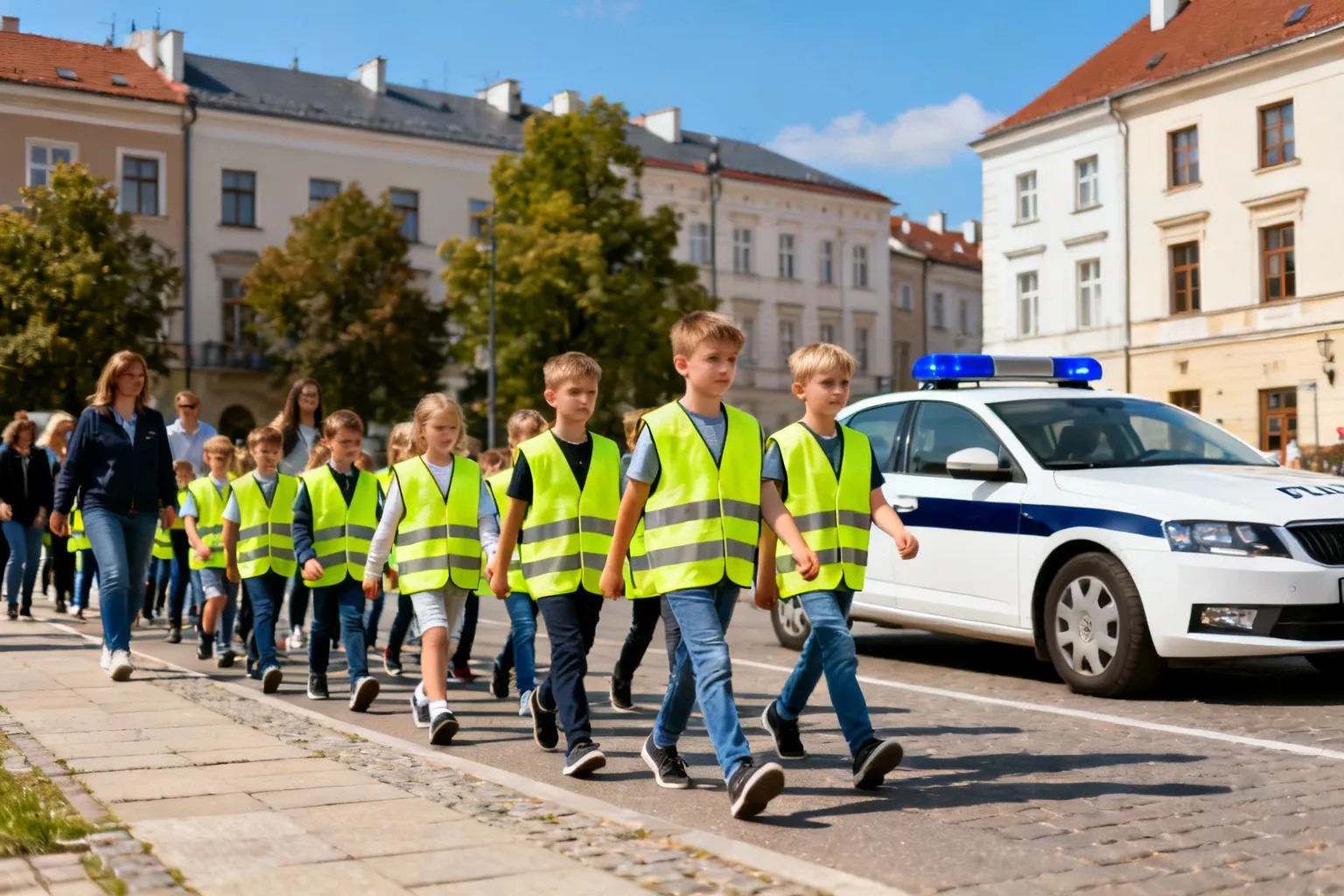 Odblaskowy przemarsz dzieci „Pieszo do celu” przeszedł przez centrum Krakowa