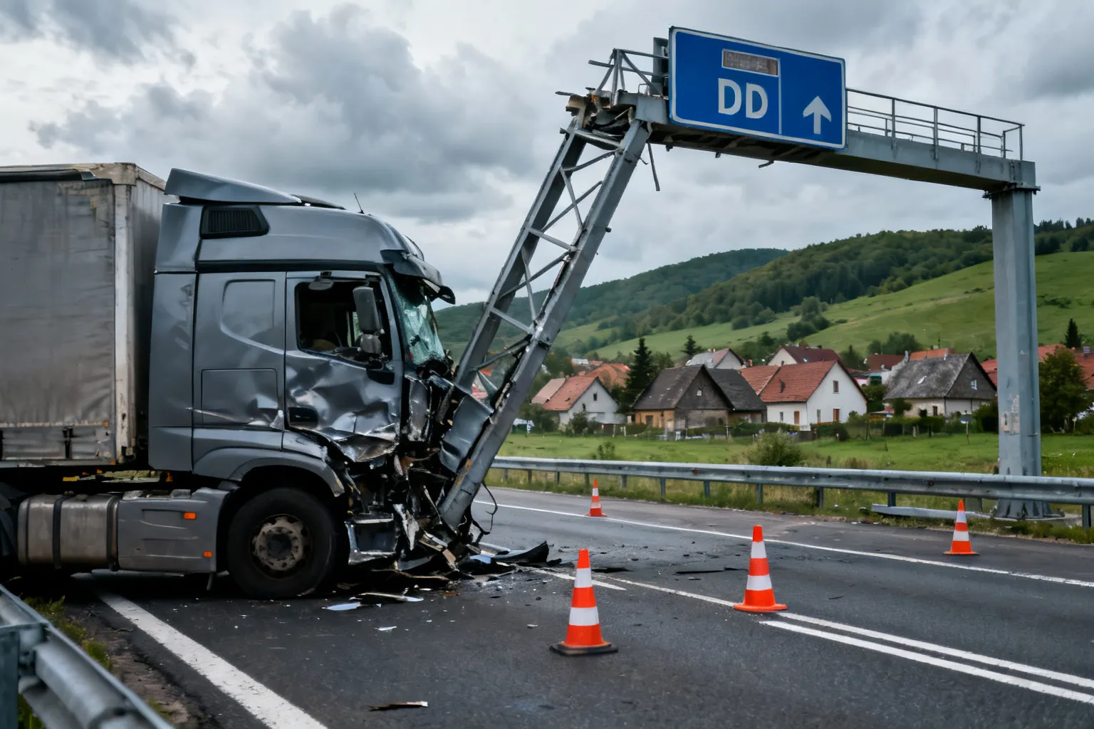 Ciężarówka uderzyła w bramownicę Chyżne — DK7 zablokowana